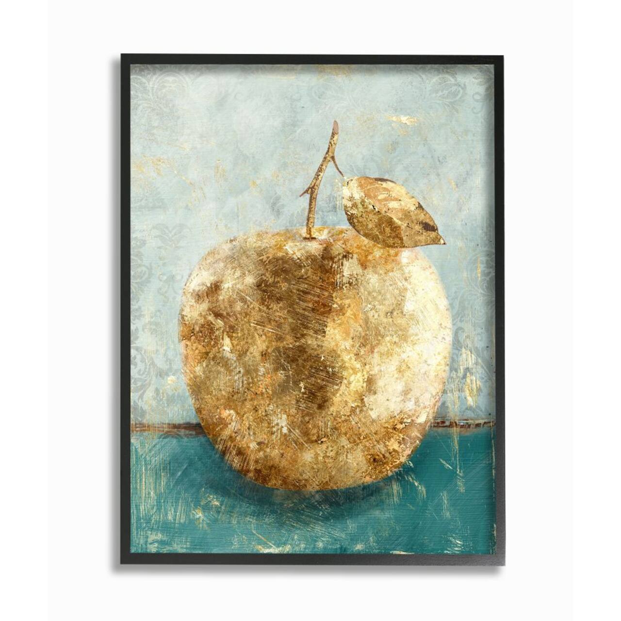 Stupell Industries Golden Apple Painting Wall Art in Black Frame